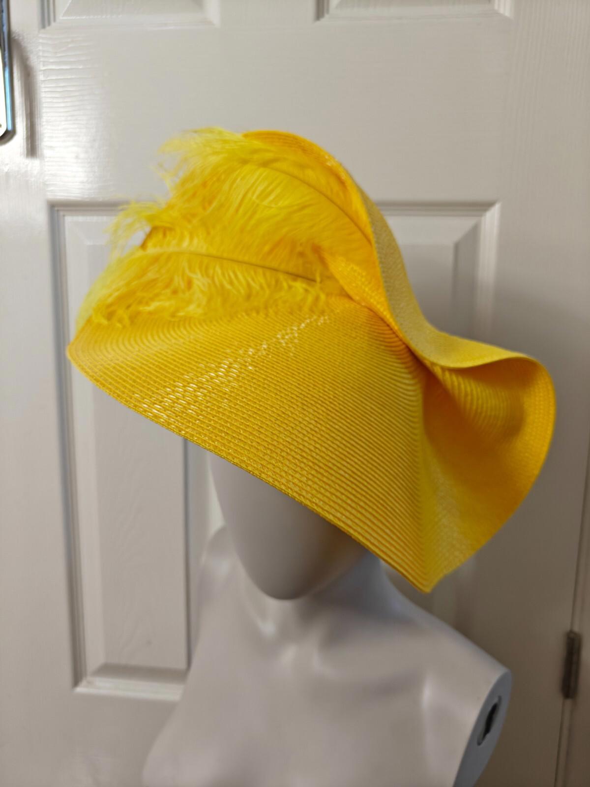 yellow large straw fascinator ostrich feather millinery headband wedding hat