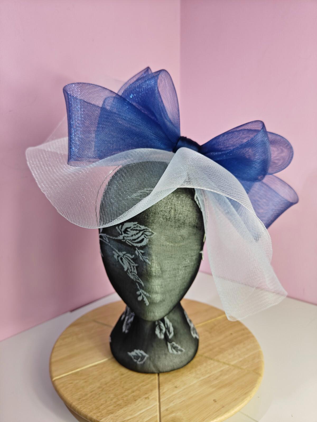 white blue fascinator millinery headband derby wedding hat ascot race