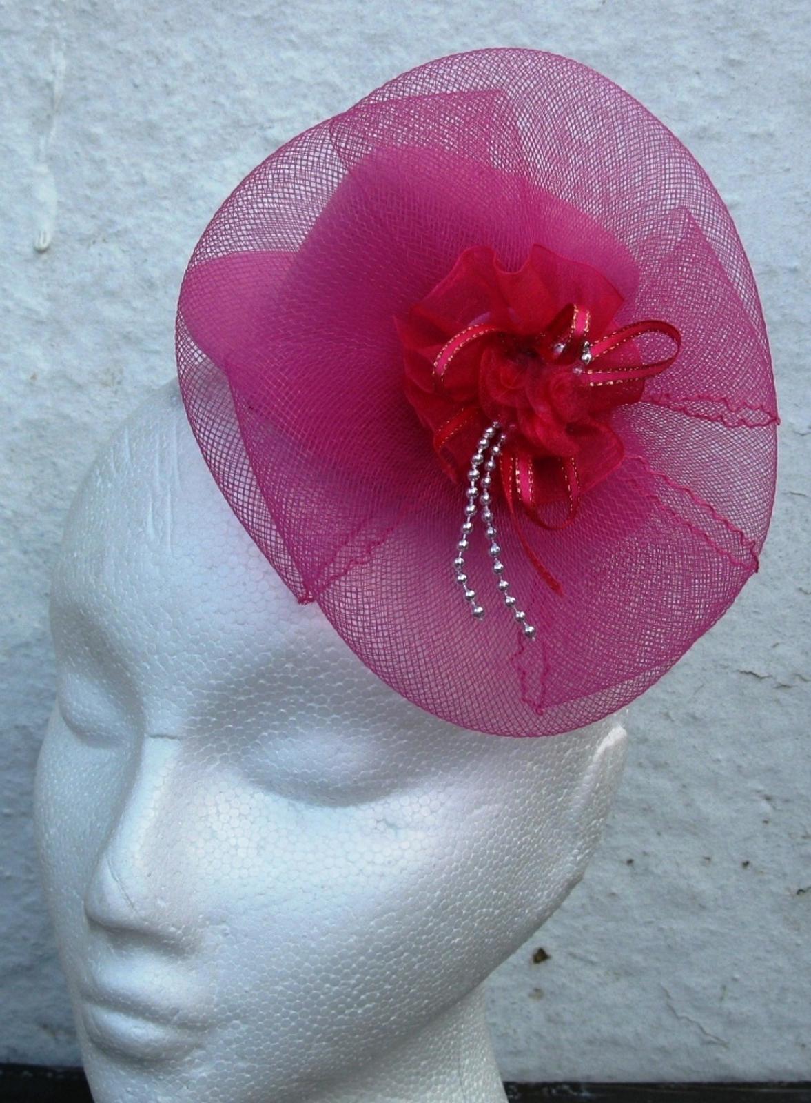 pink netting flower mini top hat fascinator millinery burlesque weddinng party