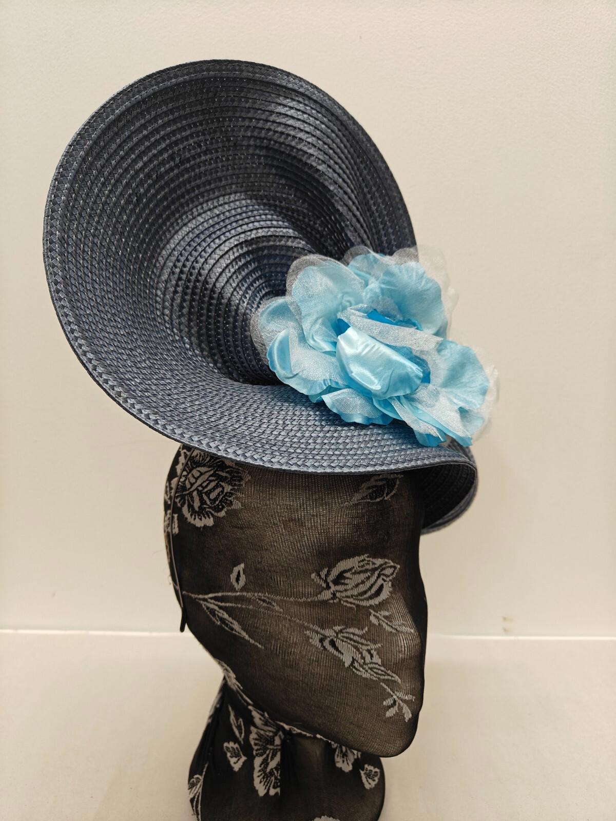 blue flower large straw fascinator millinery burlesque headband wedding hat
