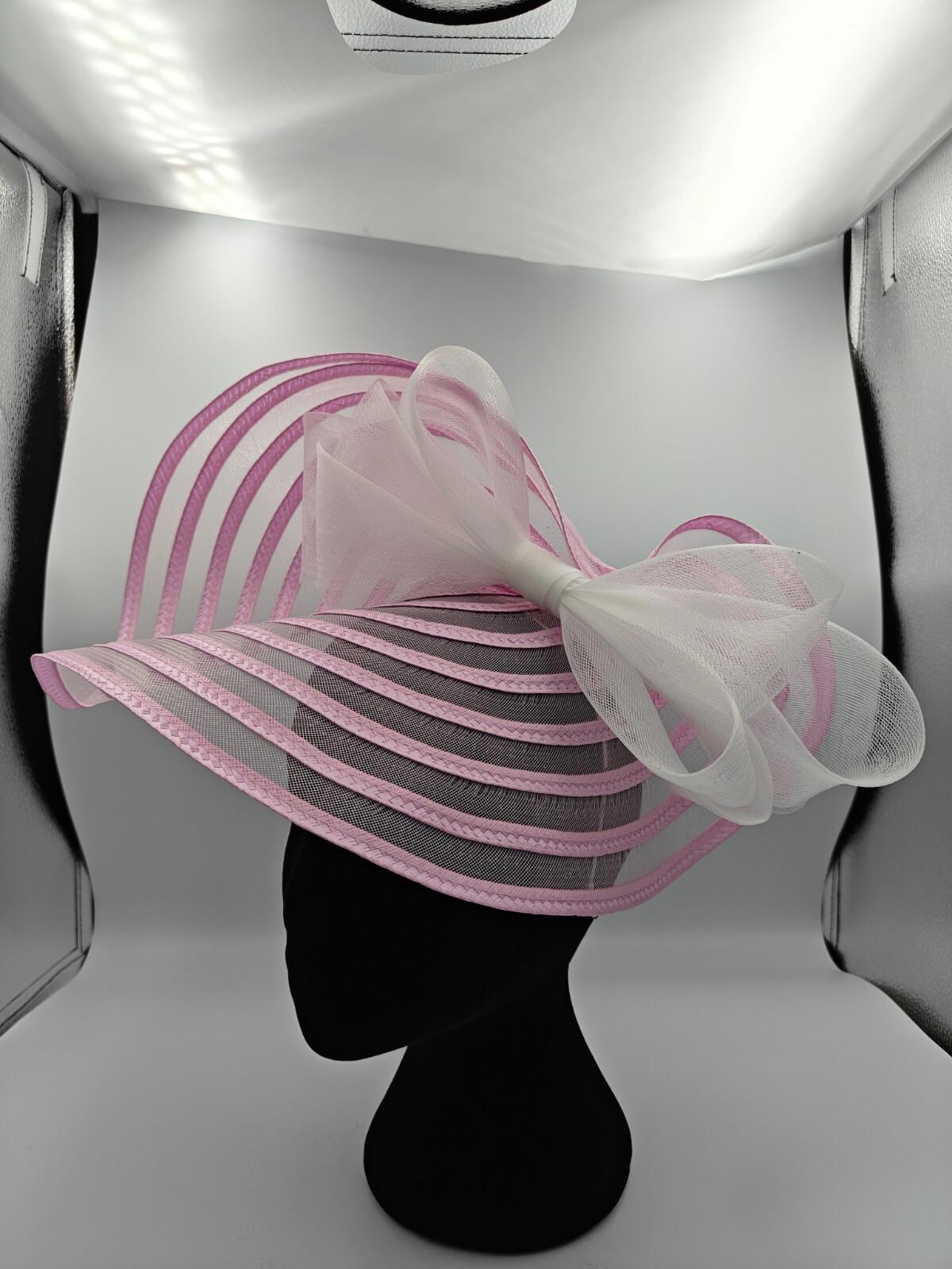 baby pink white bow straw fascinator millinery burlesque headband wedding hat