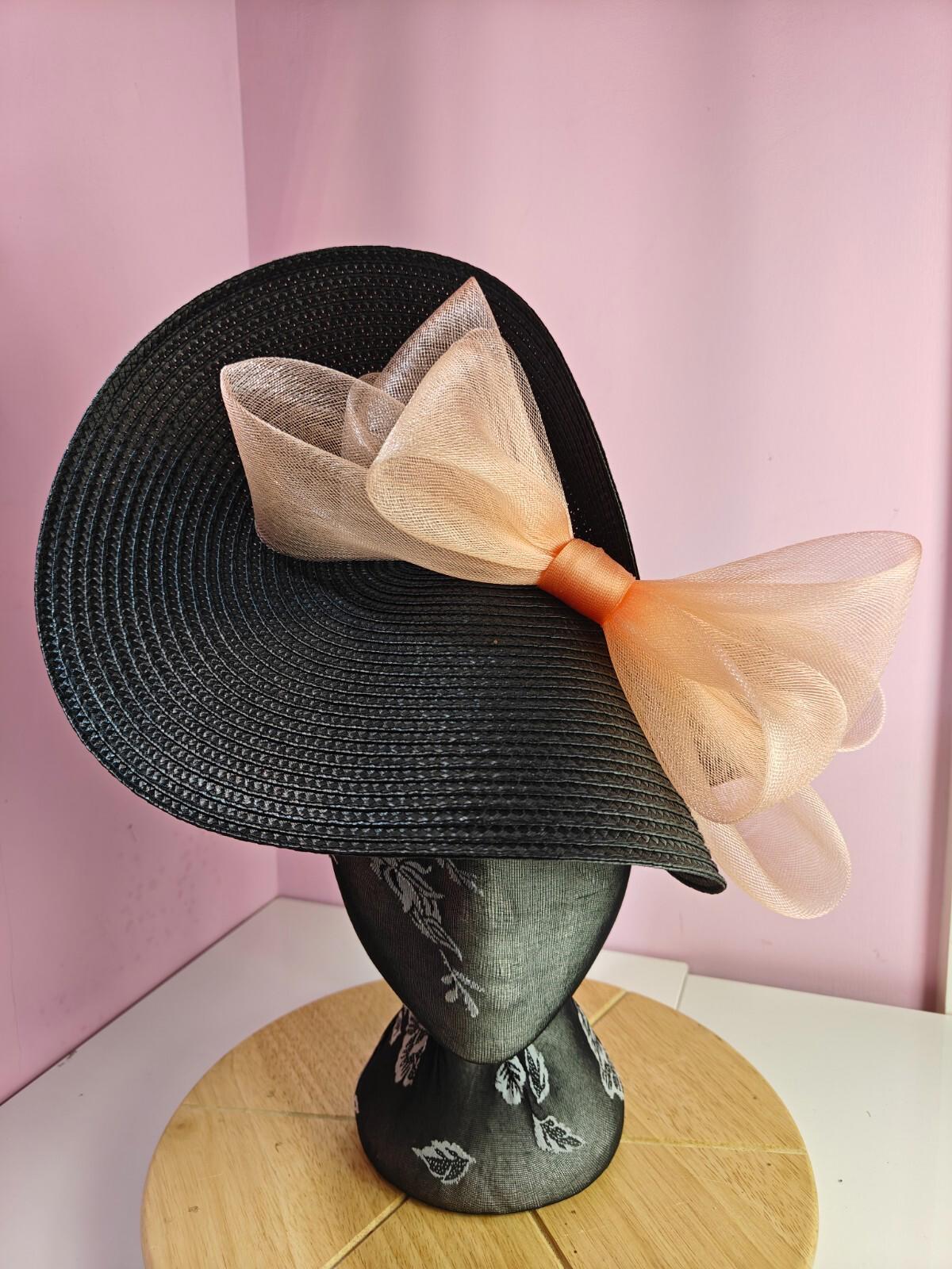 black peach large straw fascinator wedding hat Kentucky Derby Royal Ascot