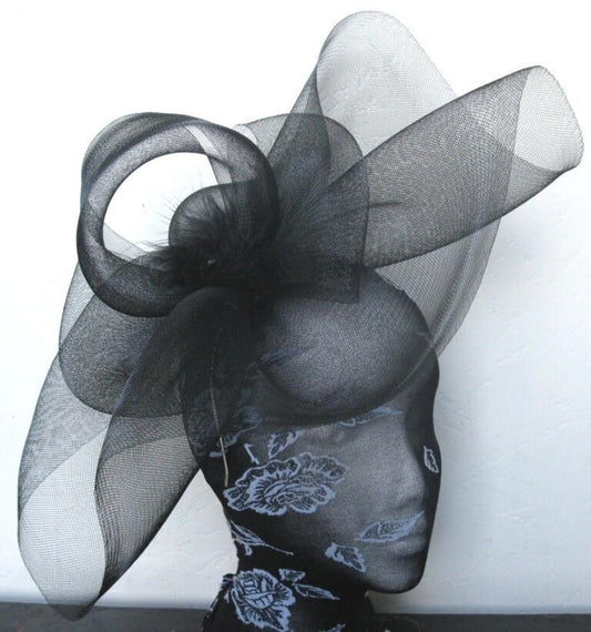 black fascinator millinery burlesque wedding hat hair piece ascot race bridal