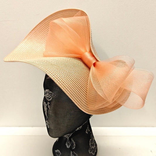 peach nude large straw fascinator millinery burlesque headband wedding hat bow