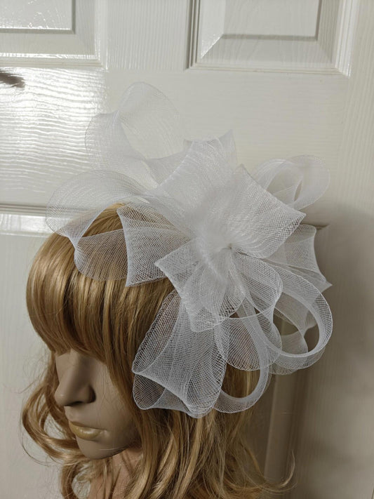 white fascinator millinery burlesque headband wedding hat ascot race