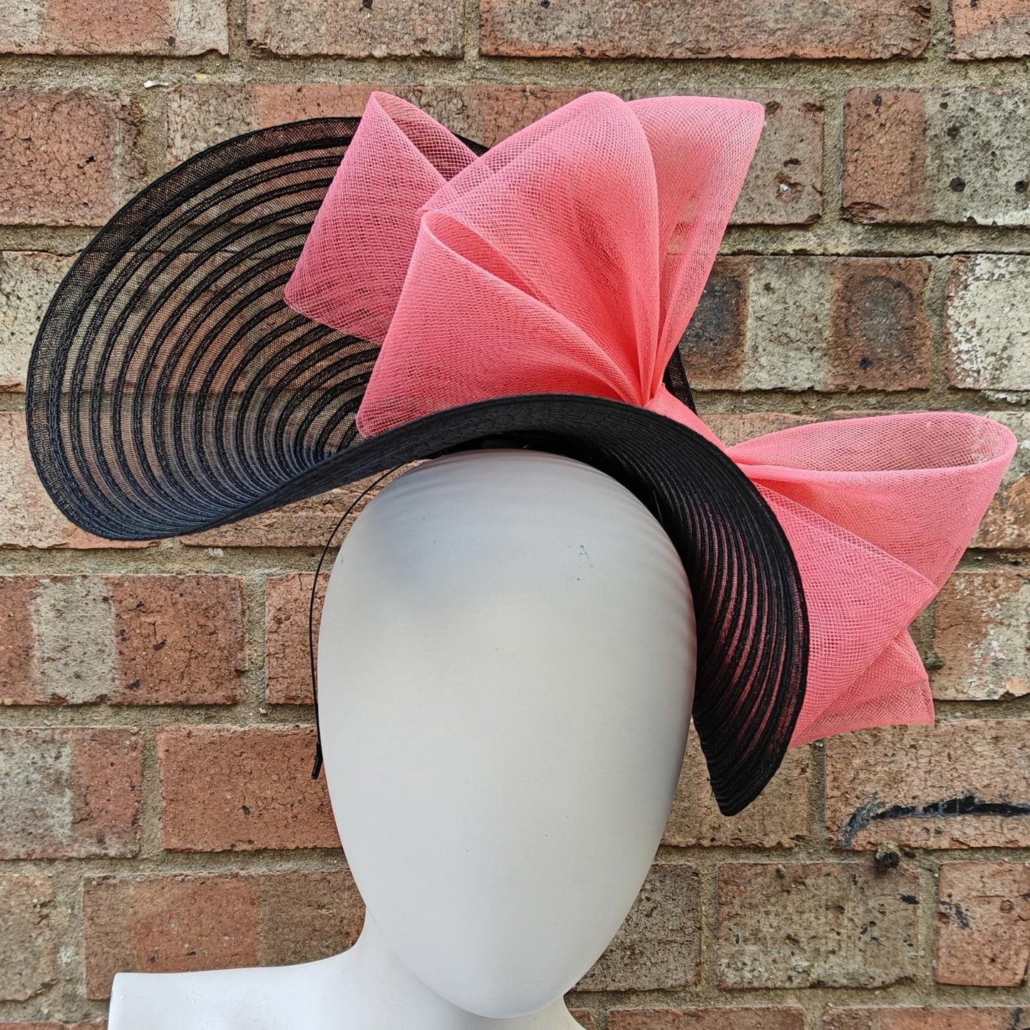 black coral pink bow crinoline fascinator millinery headband wedding hat party cosplay