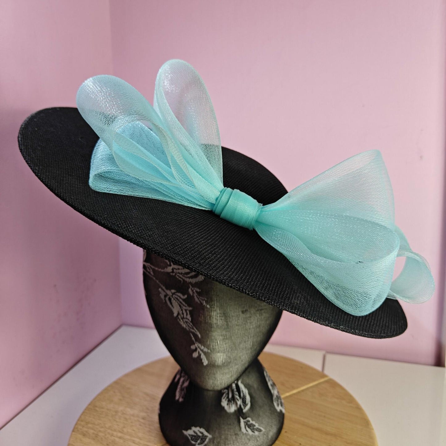 black blue large fascinator wedding hat  Kentucky Derby Royal Ascot bow