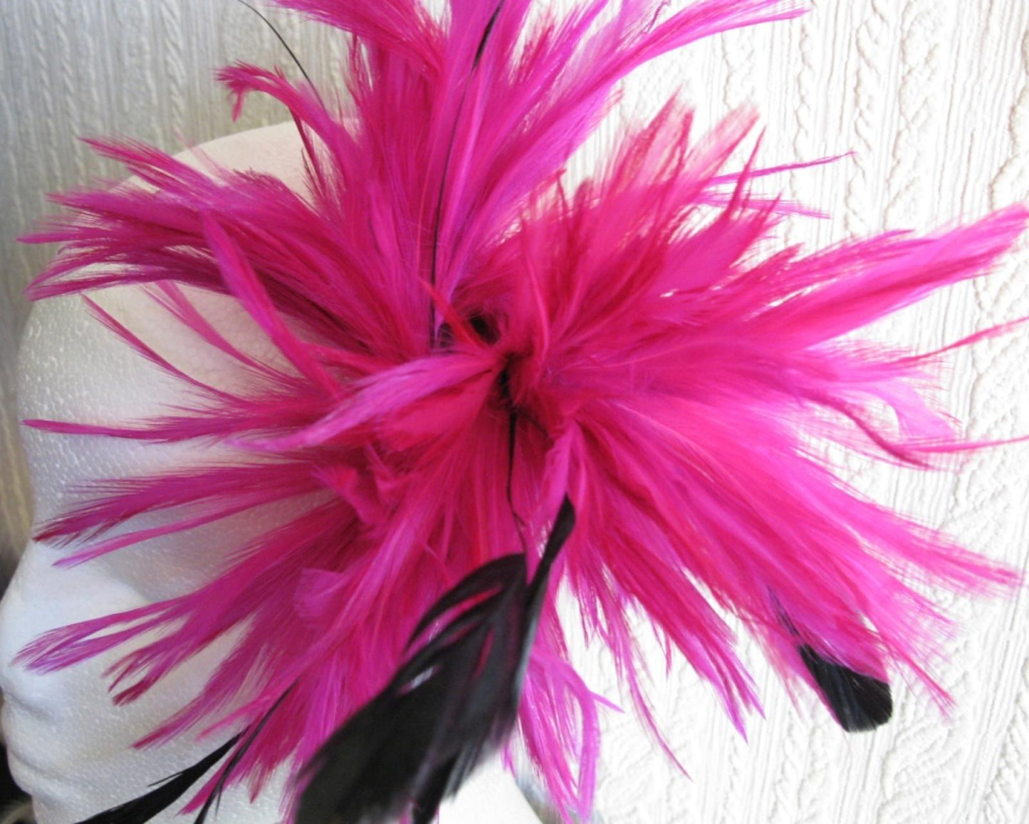 hot pink fascinator millinery feather brooch clip ascot