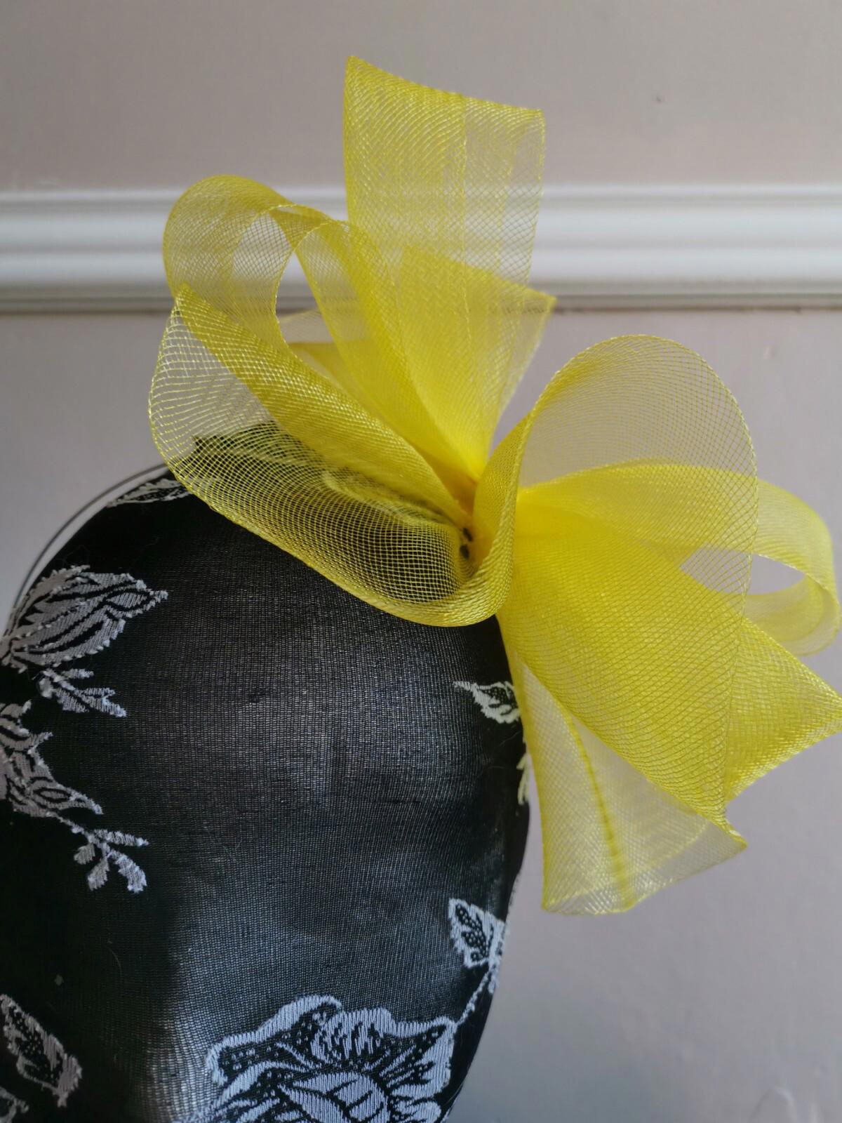 yellow fascinator millinery burlesque headband wedding hat hair piece ascot race