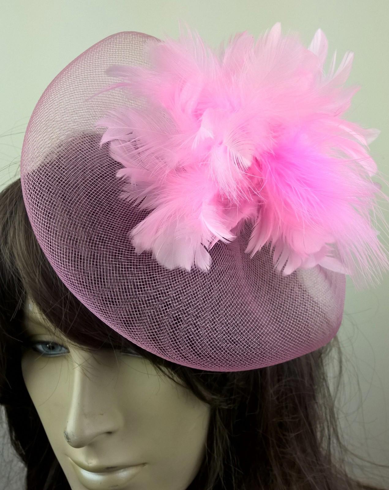 baby pink feather fascinator millinery burlesque wedding hat bridal race ascot 1