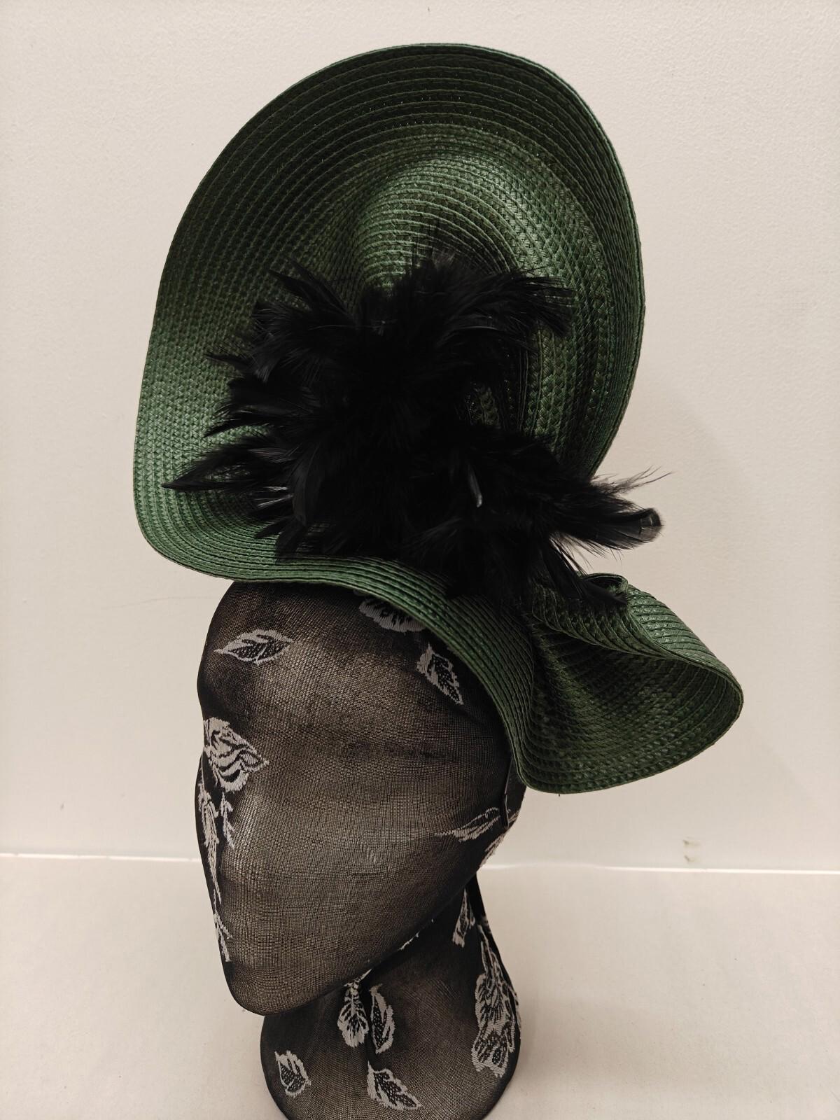 green black flower large straw fascinator millinery burlesque headband wedding