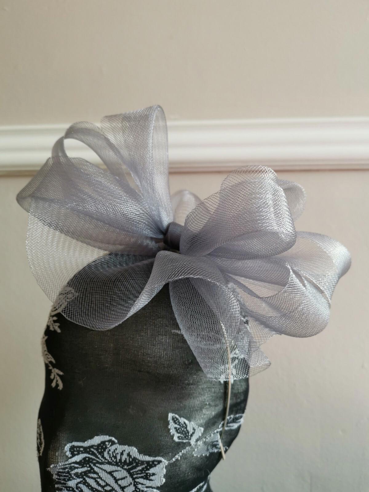 grey fascinator millinery burlesque headband wedding hat hair piece race ascot