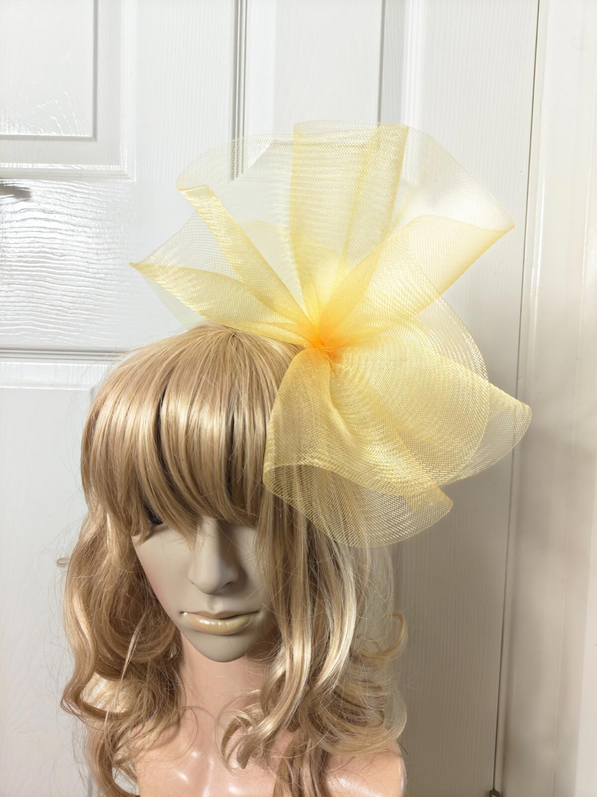 yellow gold fascinator millinery burlesque headband wedding hat ascot race