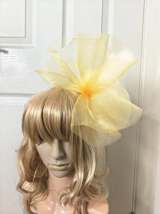yellow gold fascinator millinery burlesque headband wedding hat ascot race