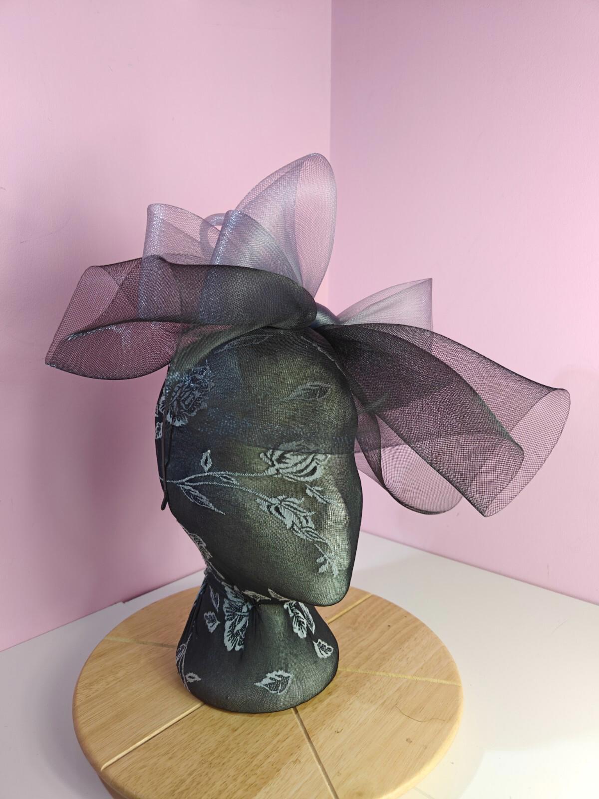 black grey fascinator millinery headband derby wedding hat ascot race