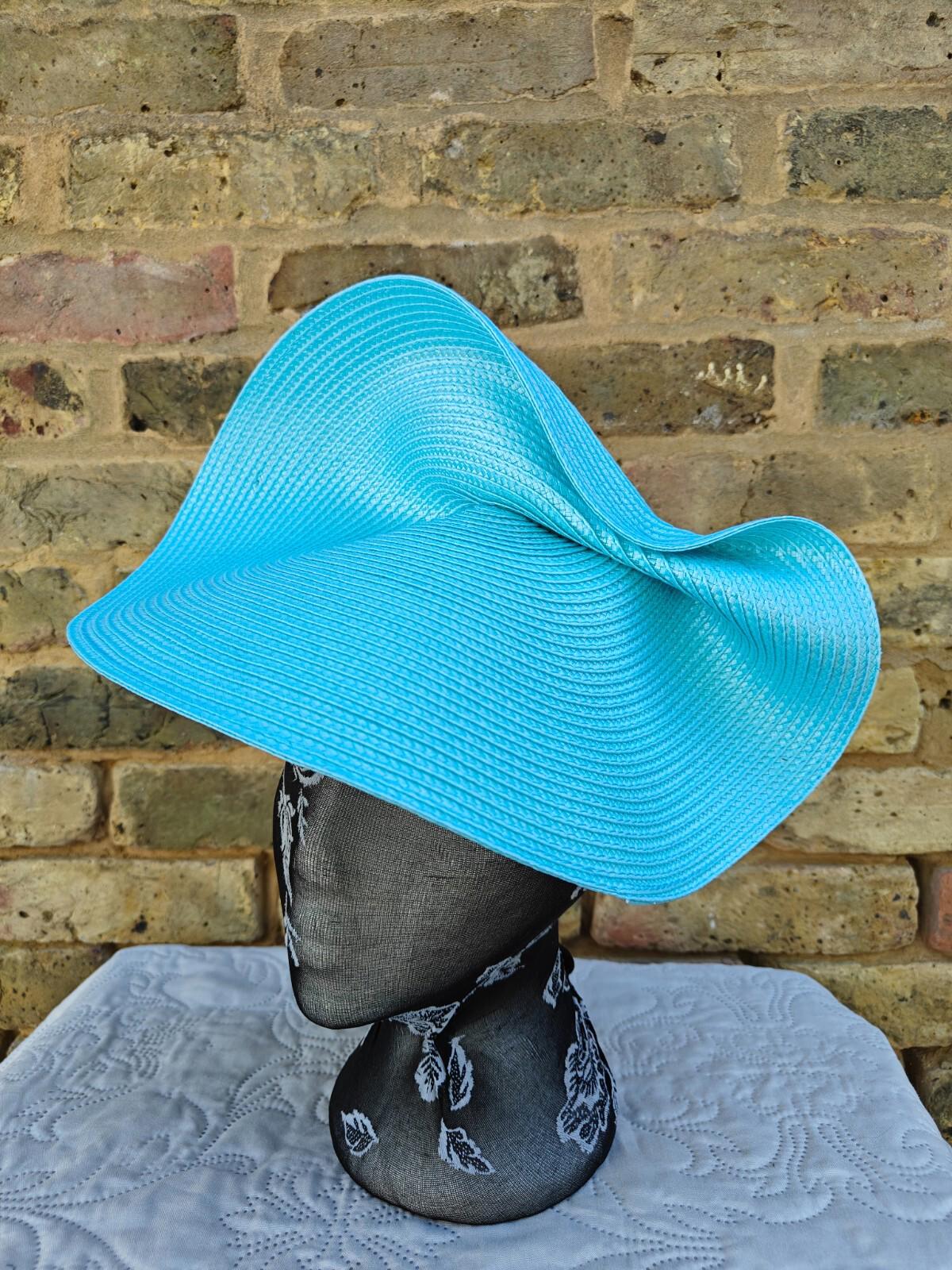 turquoise blue large straw fascinator millinery headband wedding hat ascot
