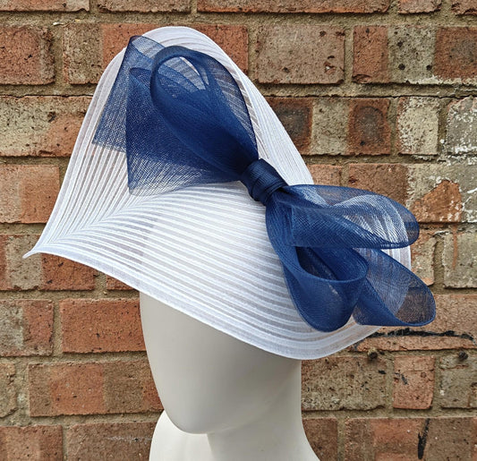 white navy bow crinoline fascinator millinery headband wedding hat party cosplay