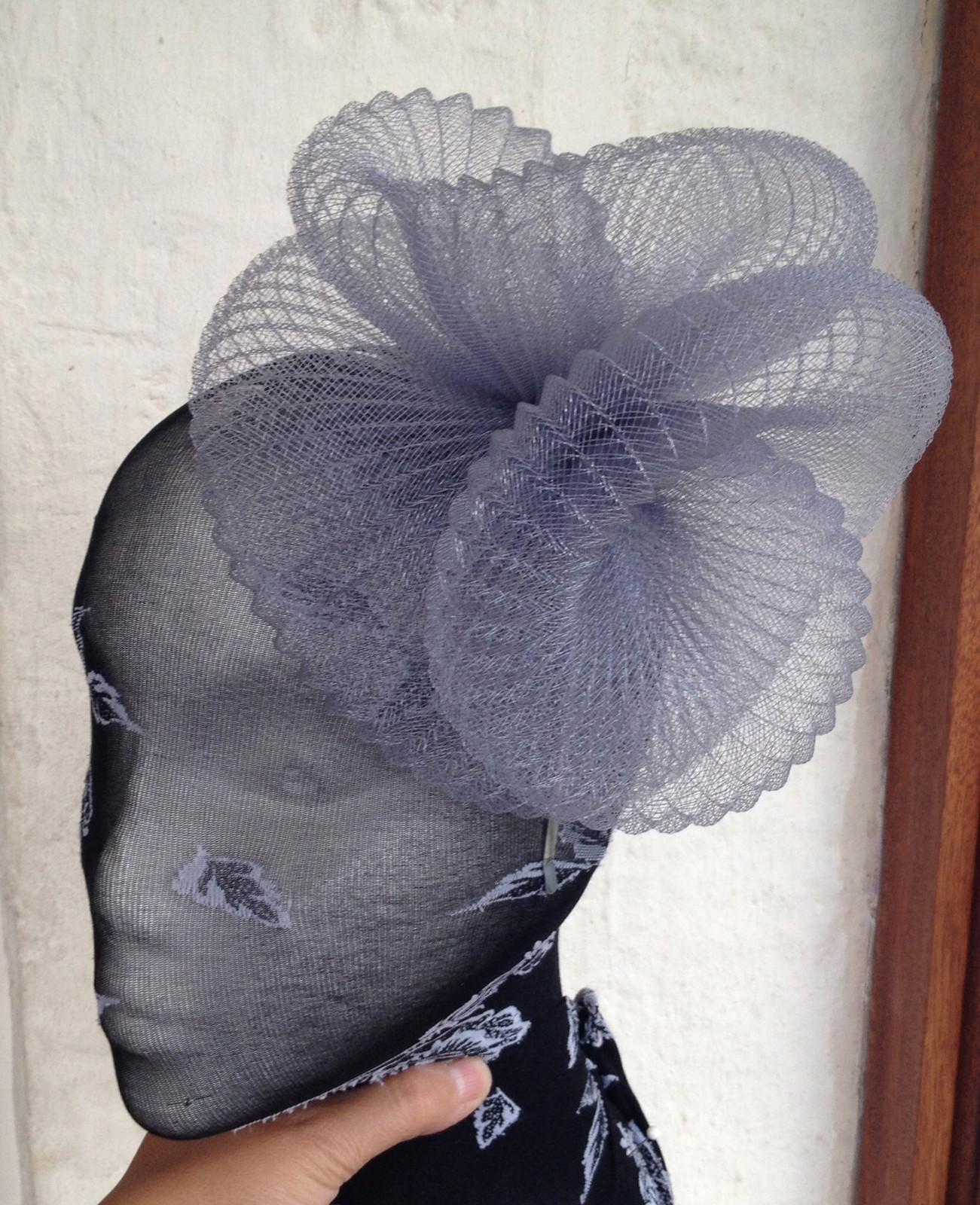 Grey feather fascinator millinery burlesque headband wedding hat hair piece