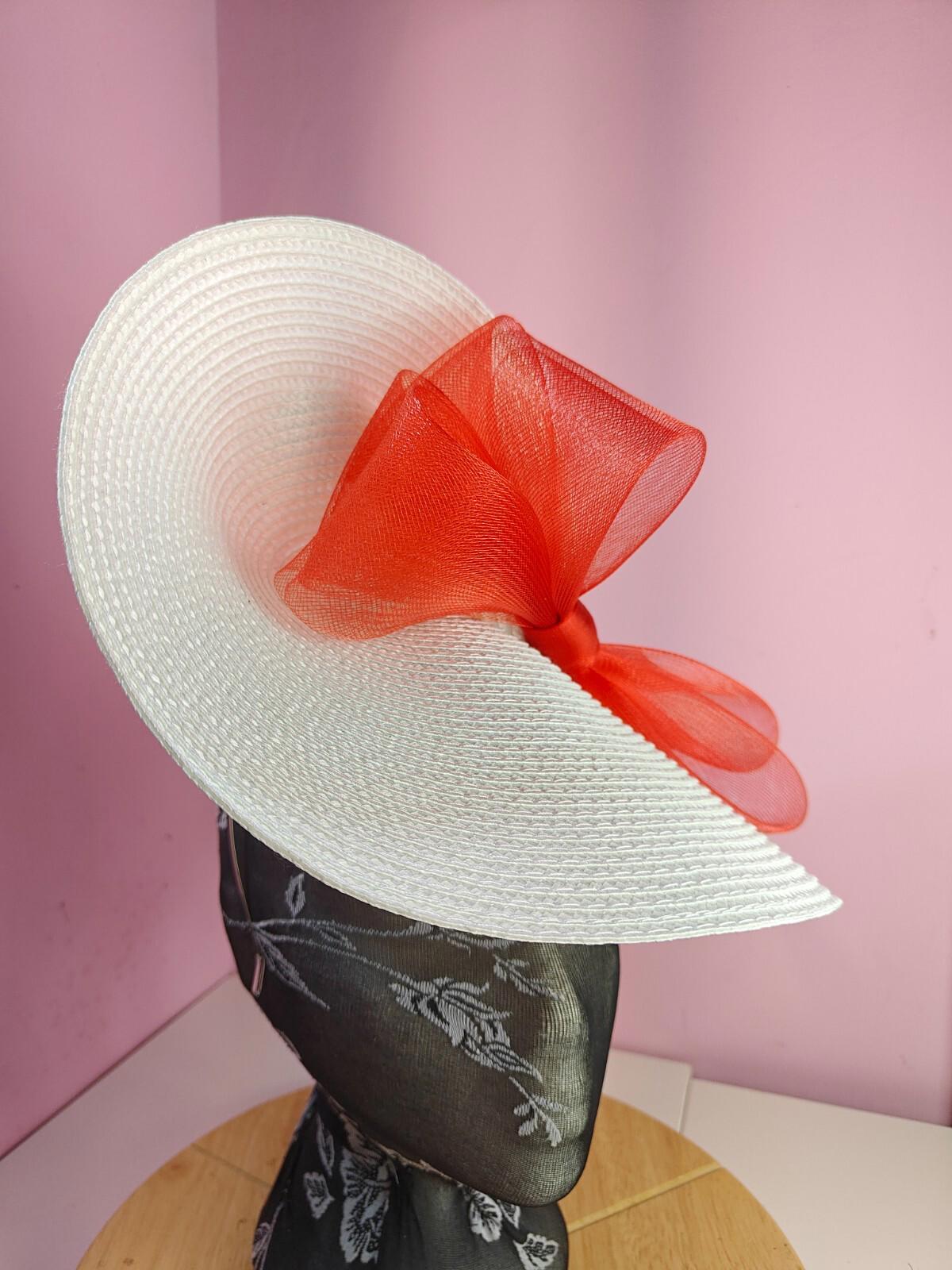 white red large straw fascinator wedding hat Kentucky Derby Royal Ascot