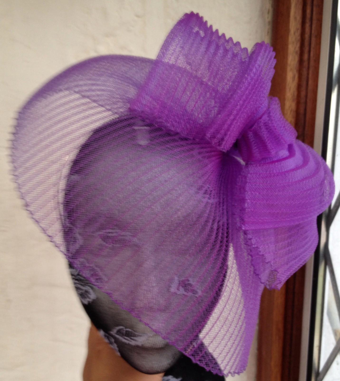Purple fascinator millinery burlesque wedding hat hair piece ascot race bridal