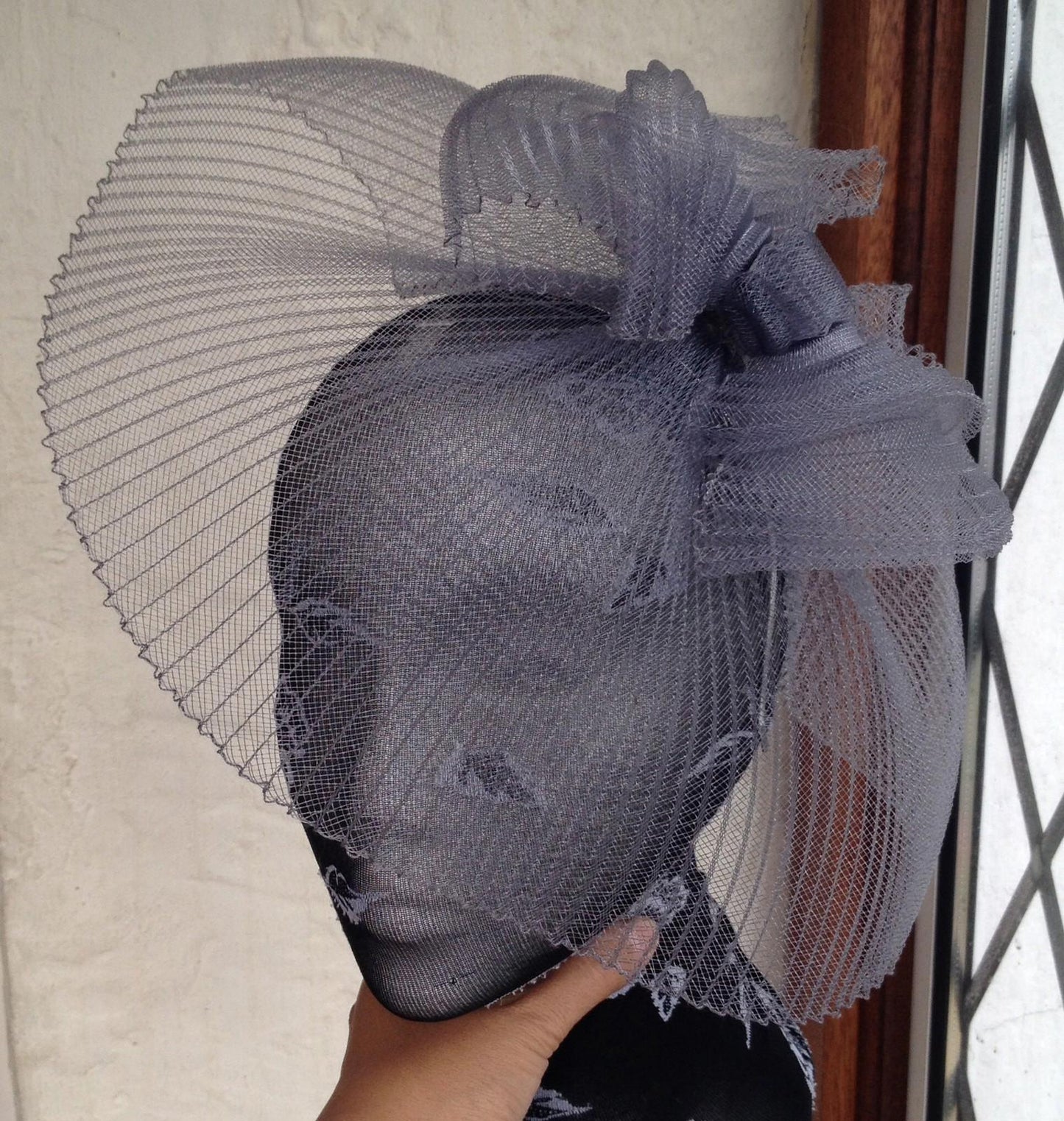 Grey feather fascinator millinery burlesque headband wedding hat hair piece