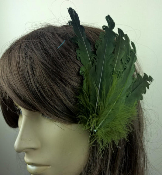 green feather fascinator millinery hair clip wedding piece ascot race dance x