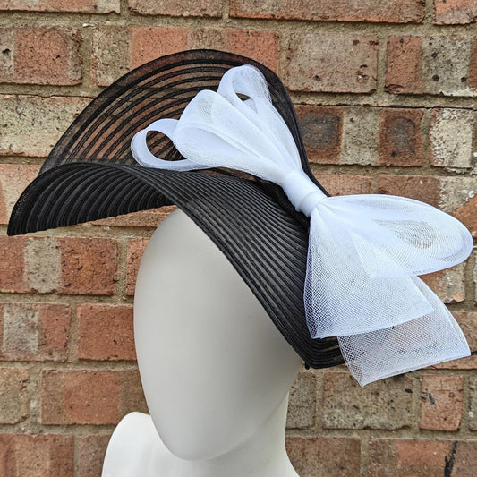 black white bow crinoline fascinator millinery headband wedding hat party cosplay