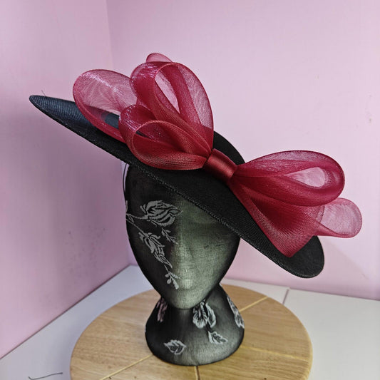 black red large fascinator wedding hat  Kentucky Derby Royal Ascot bow
