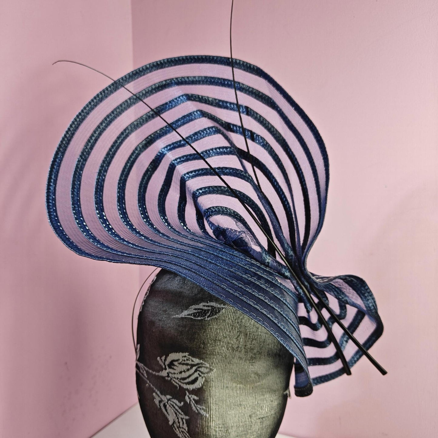 navy blue ostrich quill spine fascinator wedding hat Kentucky Derby Royal Ascot