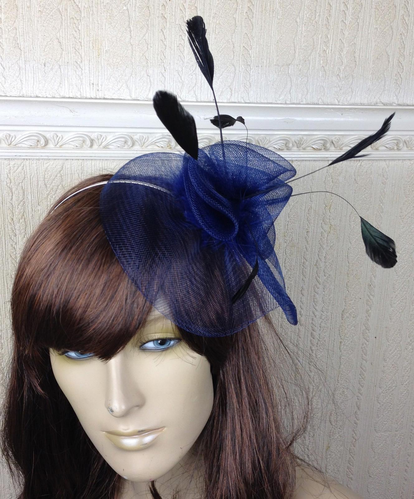 navy dark blue feather hair headband fascinator millinery wedding hat ascot race