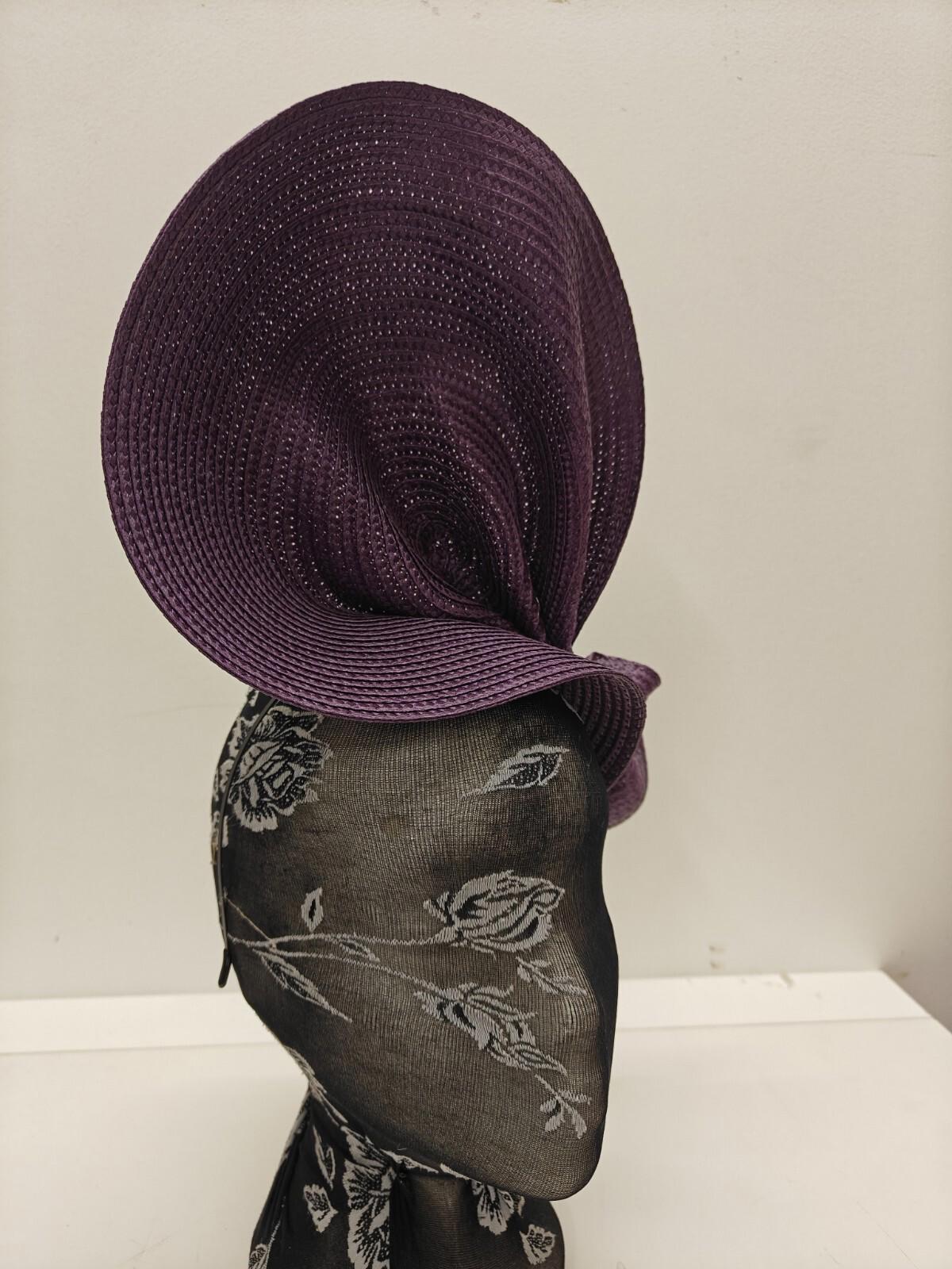 dark purple large straw fascinator millinery burlesque headband wedding hat