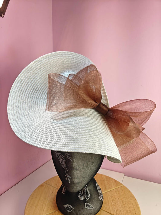 white brown large straw fascinator wedding hat Kentucky Derby Royal Ascot