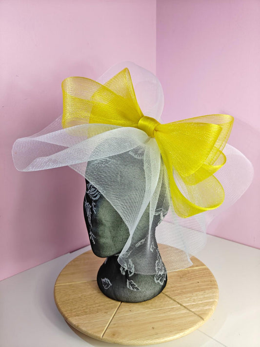 white yellow fascinator millinery headband derby wedding hat ascot race