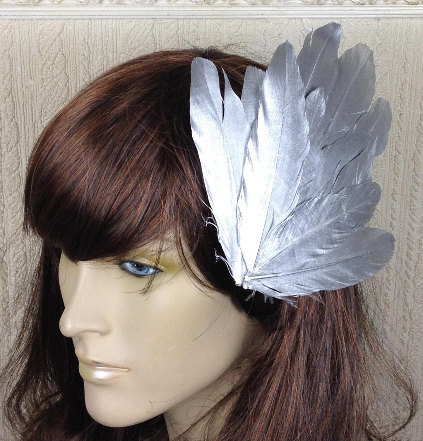 silver feather fascinator millinery hair clip wedding piece ascot race dance