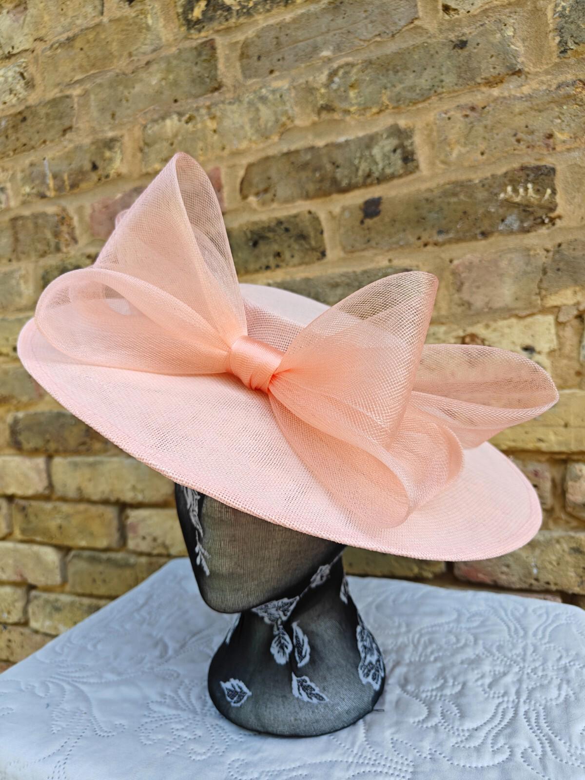 peach pink large fascinator wedding hat  Kentucky Derby Royal Ascot bow