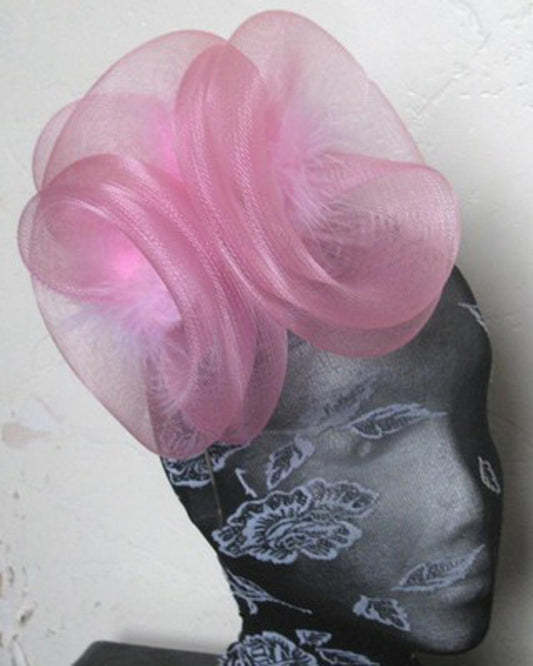 baby pink feather fascinator millinery burlesque headband wedding hat hair