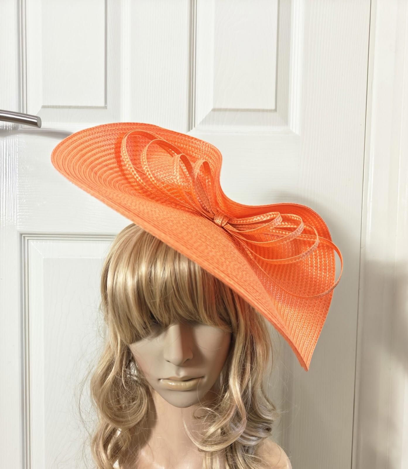 Orange large straw fascinator millinery burlesque headband wedding hat