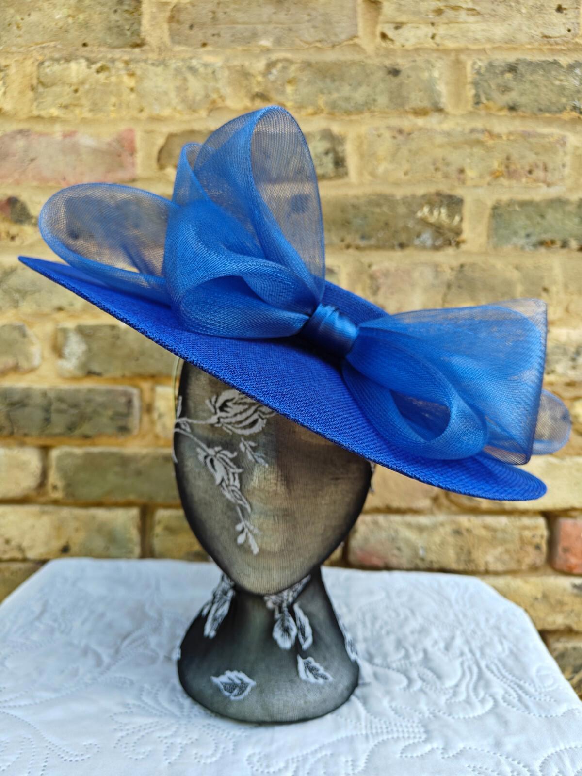 royal blue large fascinator wedding hat  Kentucky Derby Royal Ascot bow