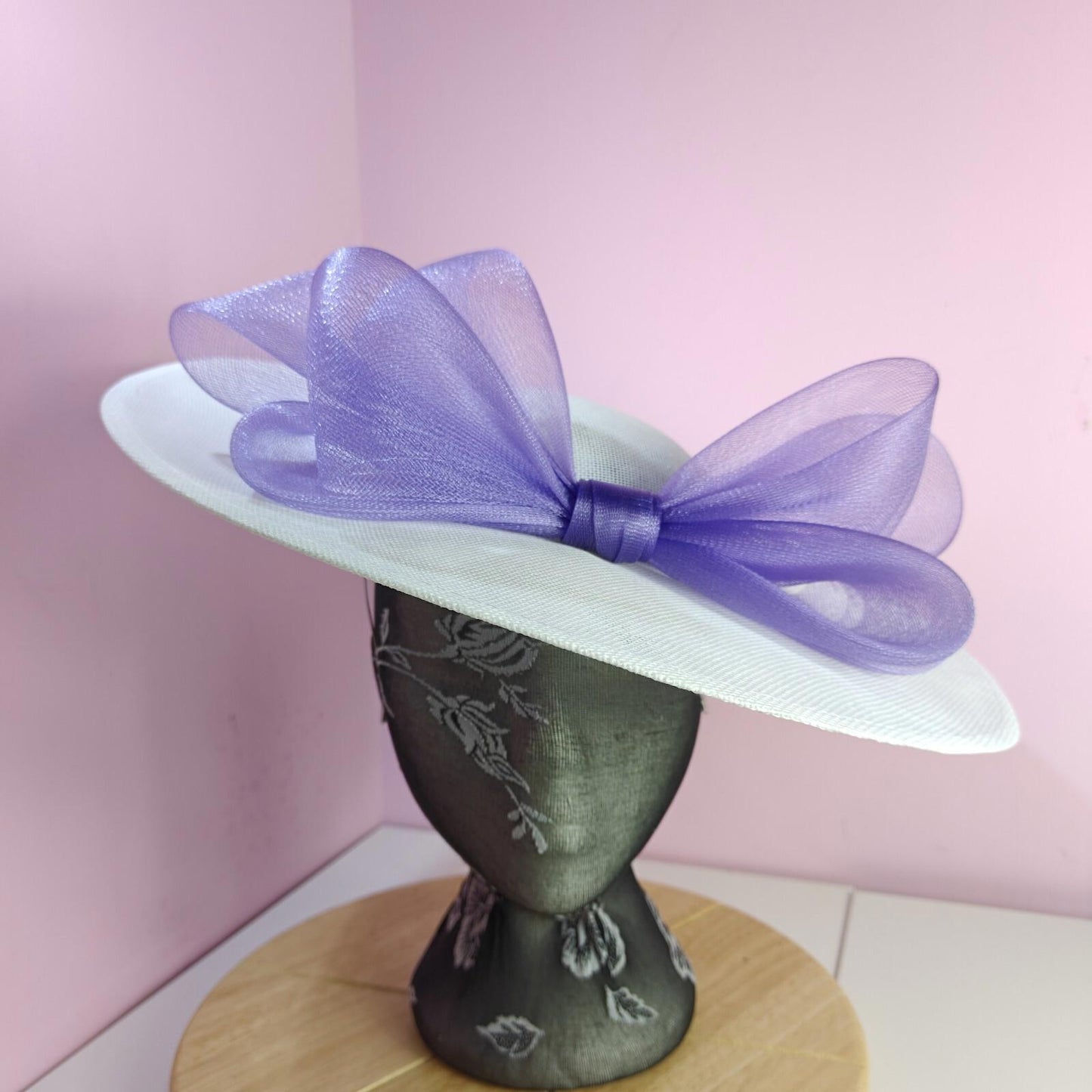 white lilac large fascinator wedding hat  Kentucky Derby Royal Ascot bow