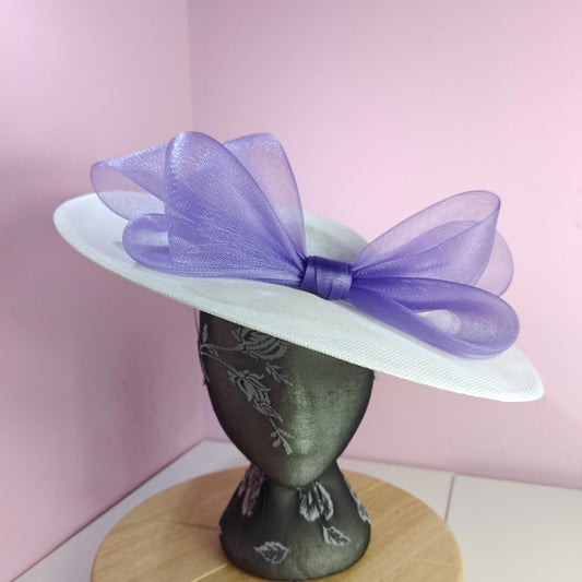 white lilac large fascinator wedding hat  Kentucky Derby Royal Ascot bow