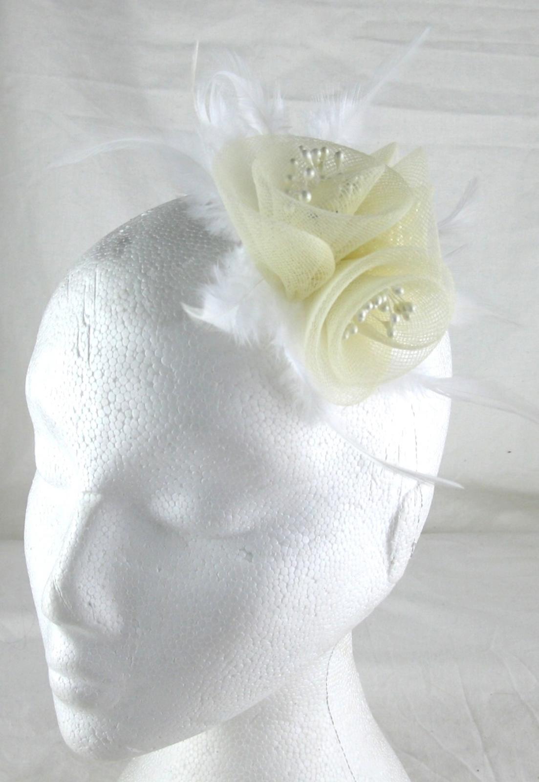 ivory cream fascinator millinery feather brooch clip wedding hair piece ascot