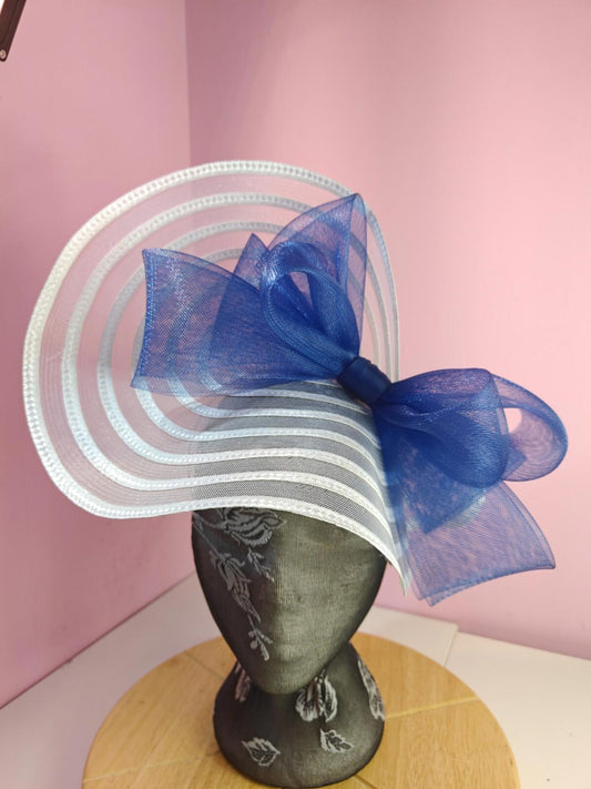 white blue bow fascinator millinery wedding hat Kentucky Derby Royal Ascot
