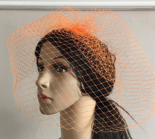 orange french veil veiling fascinator wedding bridal hair hat comb clip race