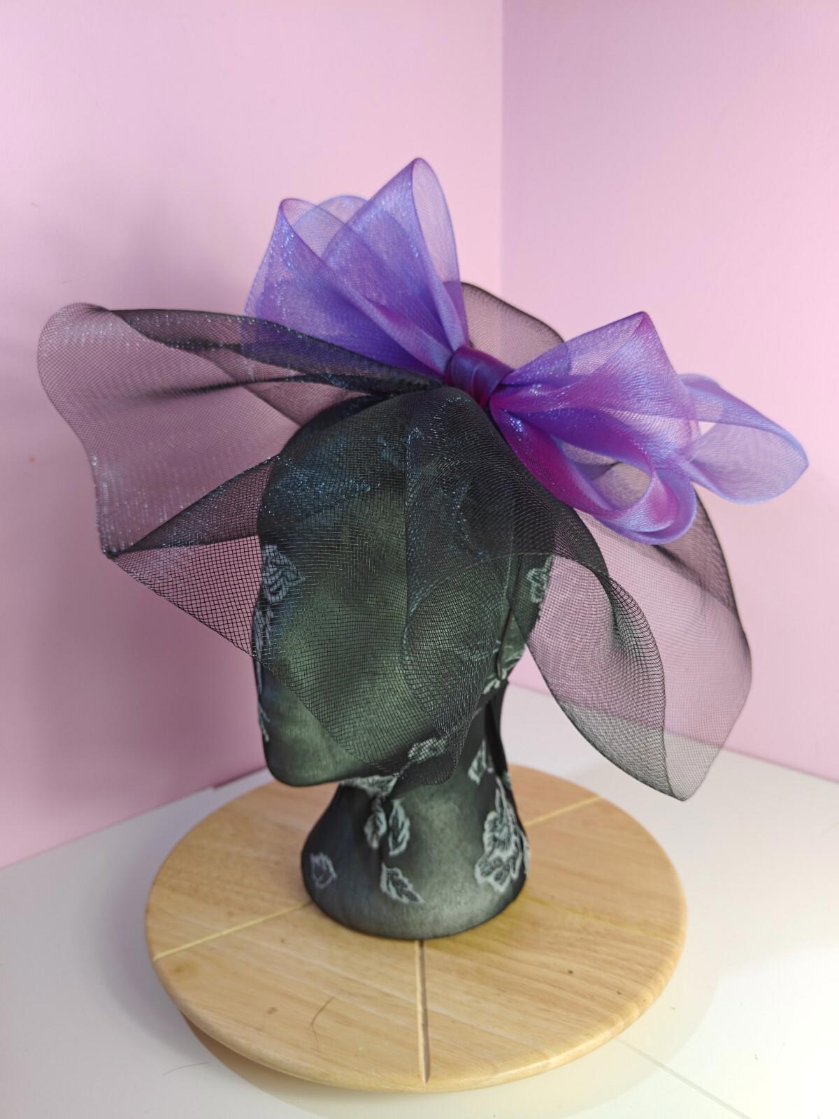 black purple fascinator millinery headband derby wedding hat ascot race