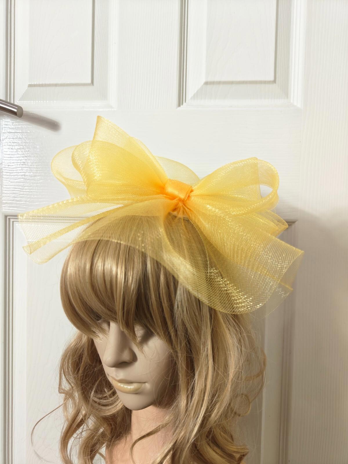 gold yellow fascinator millinery burlesque headband wedding hat ascot race