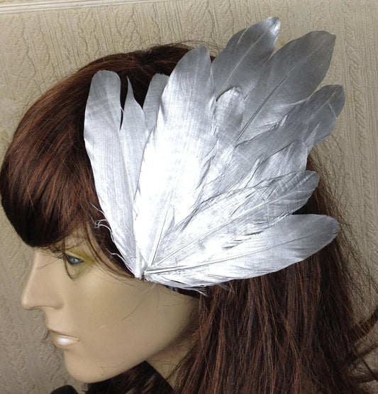 silver feather fascinator millinery hair clip wedding piece ascot race dance