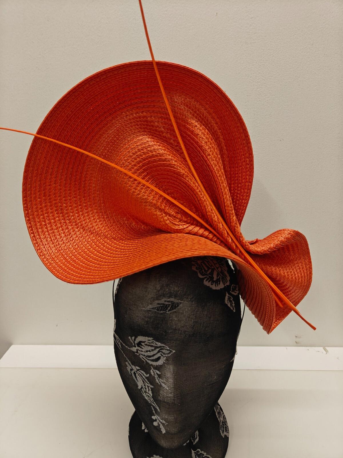 Orange large straw fascinator ostrich quill spine millinery headband wedding hat