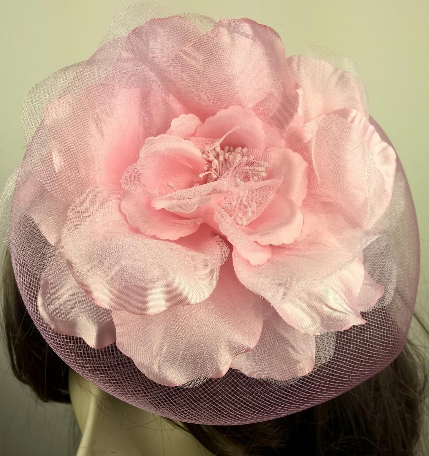 baby pink satin flower fascinator millinery burlesque wedding hat bridal race x