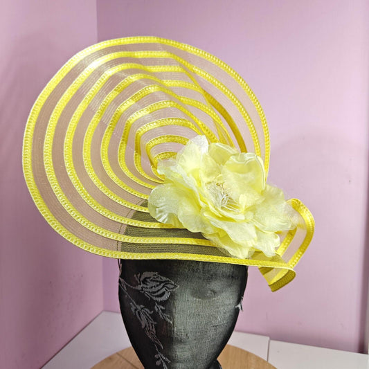 yellow flower fascinator millinery wedding hat Kentucky Derby Royal Ascot