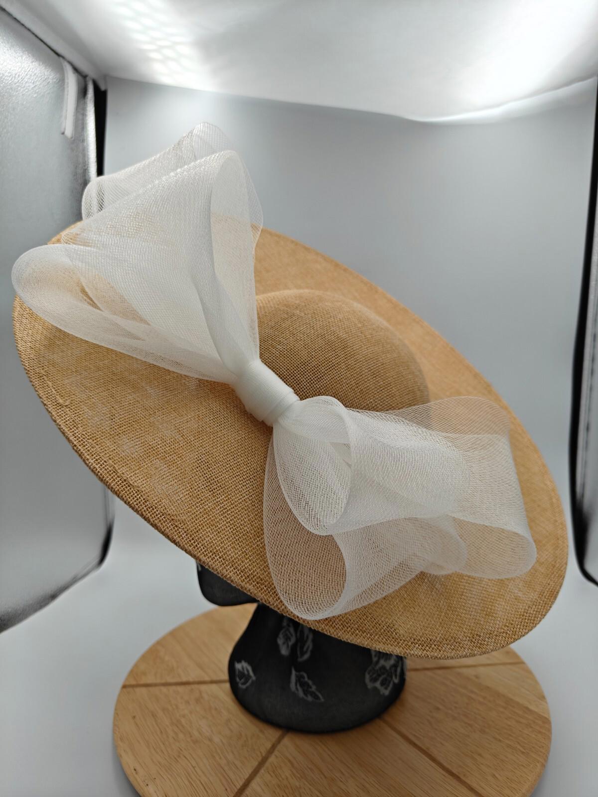 champagne white large fascinator headband wedding hat Kentucky Derby Royal Ascot